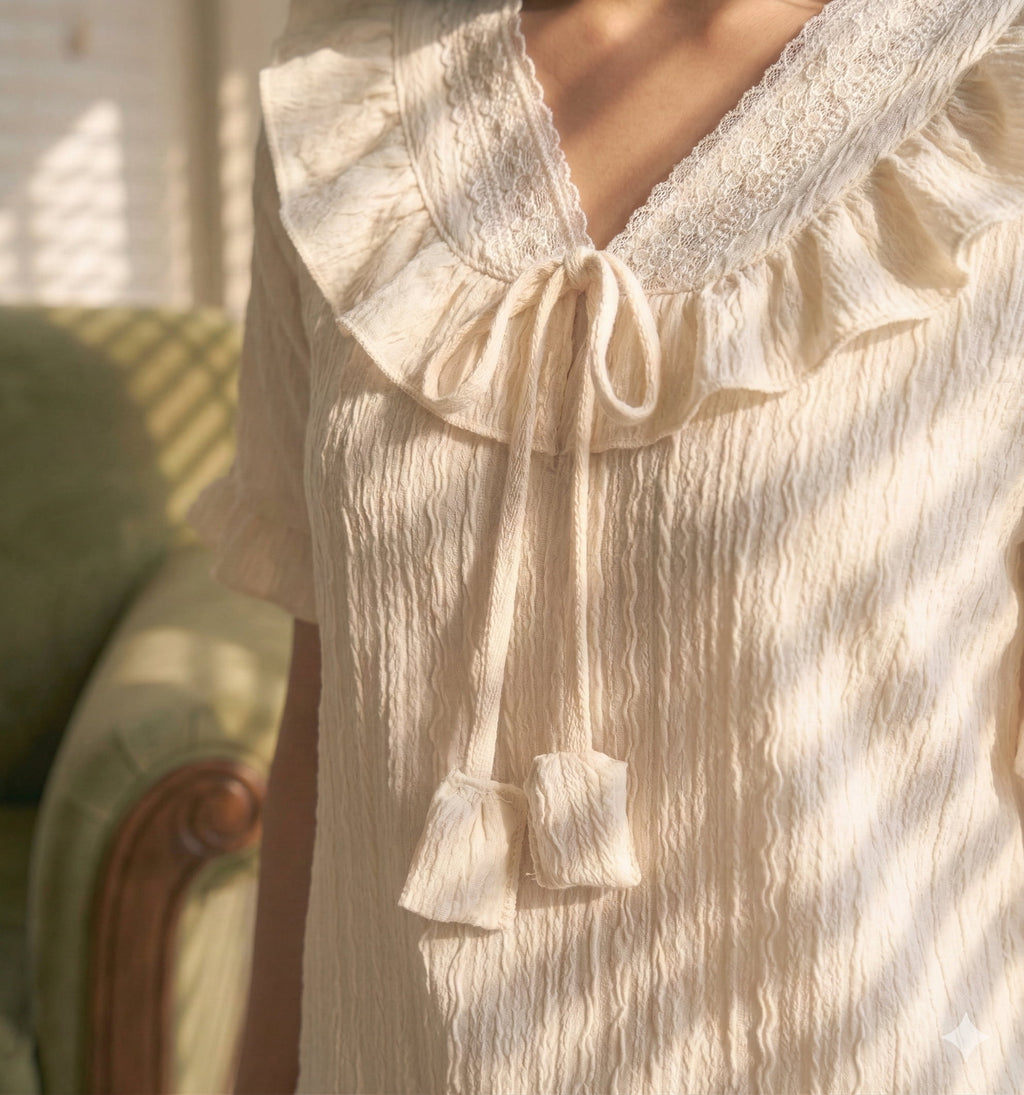 close up of the cutest white pajamas set